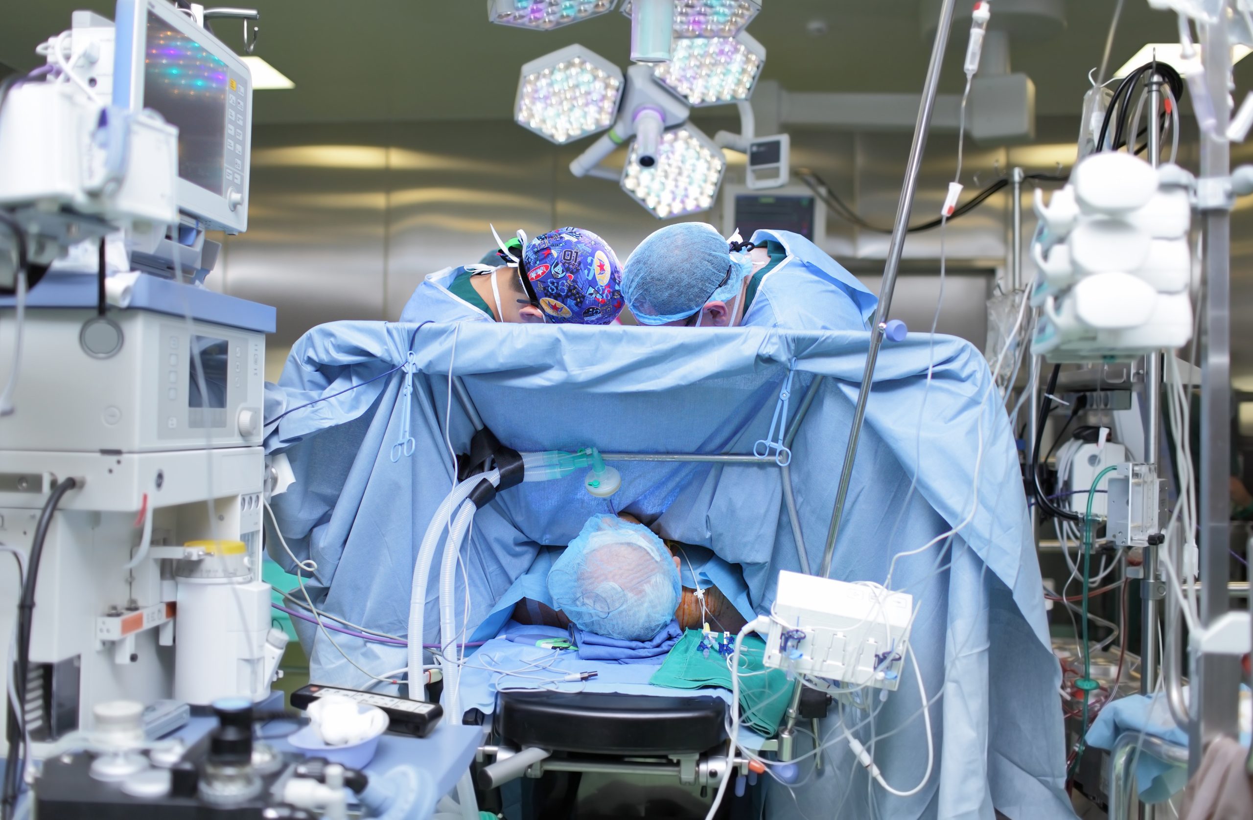 two surgeon at work in operating room. photo from the workplace of anesthesiologist.